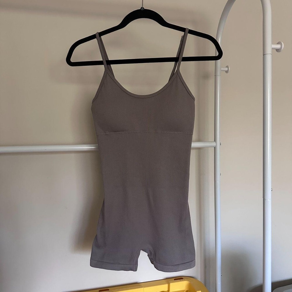 Ribbed taupe/mocha Romper Jumpsuit